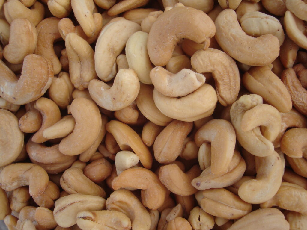 Close up of a number of cashew nuts